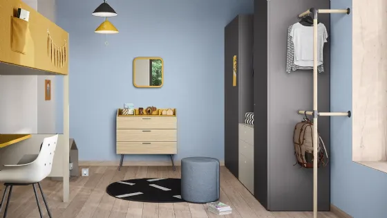 Cameretta a soppalco con scrivania Kids space 13 in melaminico di Nidi