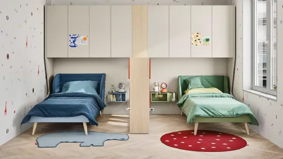 Cameretta a ponte con due letti in nicchie separate Kids space 22 in melaminico di Nidi