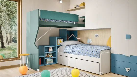 Cameretta a ponte con letto a castello Kids space 19 in melaminico di Nidi