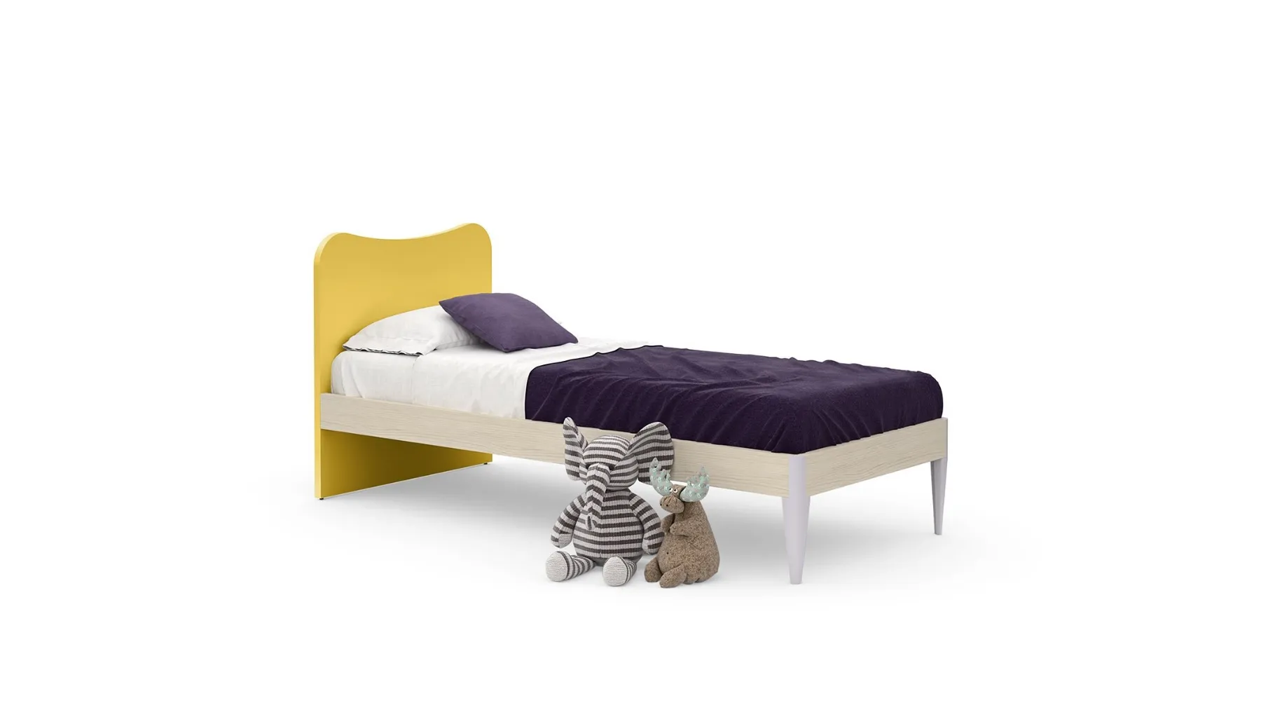 Letto singolo Bin con testiera sagomata e piedini di Nidi