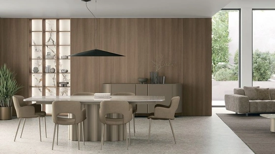 Tavolo Fortuny con piano in gres e struttura in metallo di Tomasella